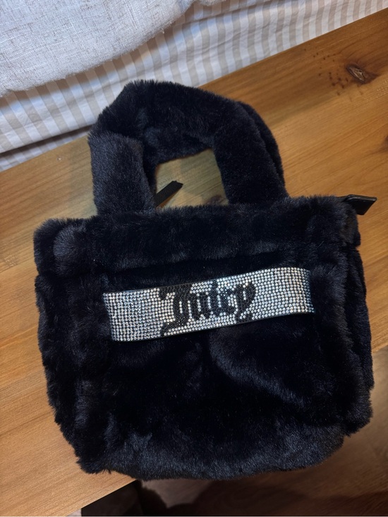 Juicy Couture Handbags - Juicy Couture Black Faux Fur Mini Tote with Rhinestone Logo